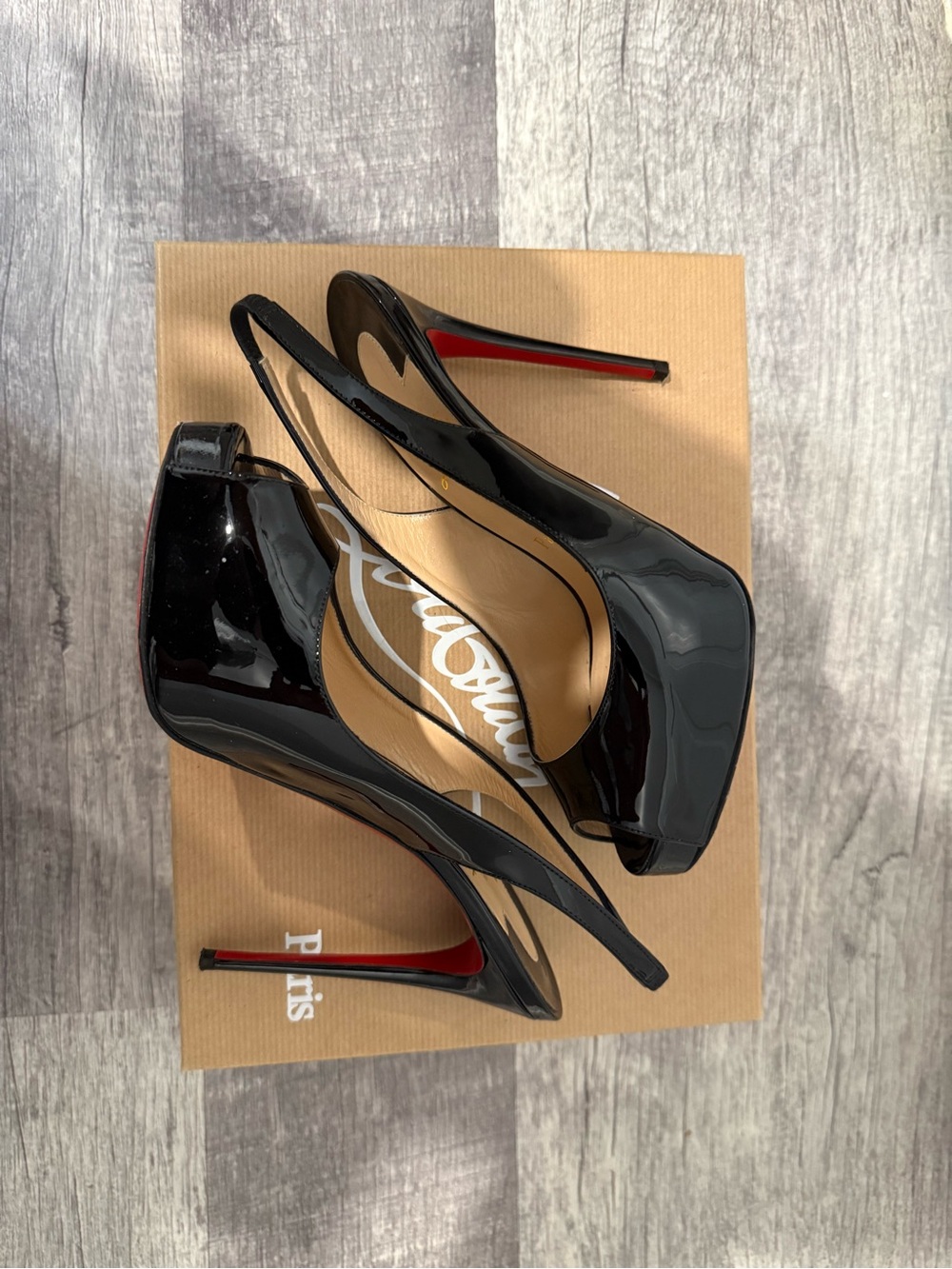 Christian Louboutin Black Patent Peep-Toe Slingback Pumps